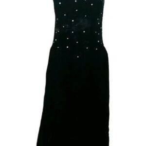 VINTAGE VELVET RHINESTONE HIGH LOW MIDI DRESS SZ M